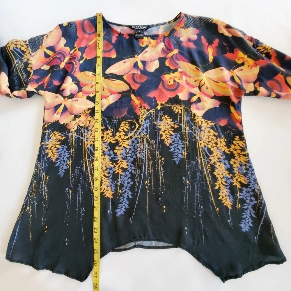 1003 * Citron Santa Monica 100% Silk Butterfly Print Blouse Lightweight Size S - Picture 7 of 8